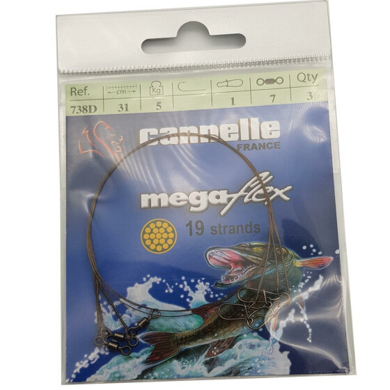 Cannelle MegaFlex Stahlvorfach 31cm Wirbel + Duolock Karabiner