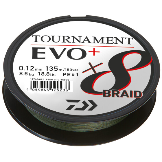 Daiwa Tournament X8 Braid EVO+ Dark Green 135m geflochtene Schnur