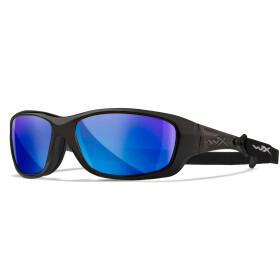 WileyX GRAVITY Black Crystal Frame Captivate Pol Blue Mirror mit Brillenband